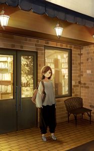 Preview wallpaper girl, cafe, anime, art, cartoon