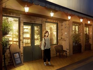 Preview wallpaper girl, cafe, anime, art, cartoon
