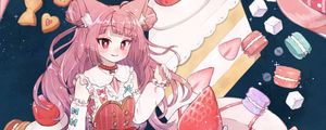 Preview wallpaper girl, cakes, cocktail, anime, art