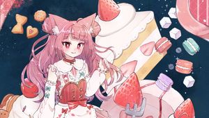 Preview wallpaper girl, cakes, cocktail, anime, art