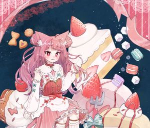 Preview wallpaper girl, cakes, cocktail, anime, art