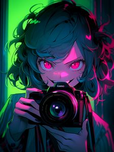 Preview wallpaper girl, camera, anime, art