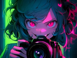 Preview wallpaper girl, camera, anime, art