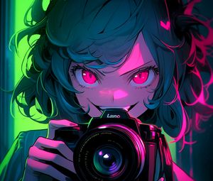 Preview wallpaper girl, camera, anime, art
