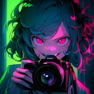 Preview wallpaper girl, camera, anime, art