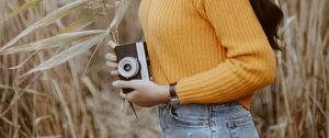 Preview wallpaper girl, camera, field, reed, style