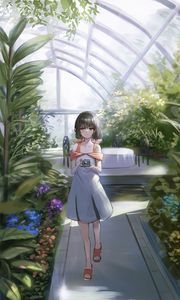 Preview wallpaper girl, camera, garden, greenhouse, anime, art
