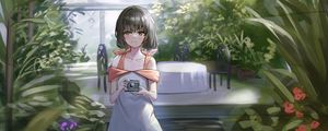 Preview wallpaper girl, camera, garden, greenhouse, anime, art