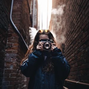 Preview wallpaper girl, camera, lens, glasses