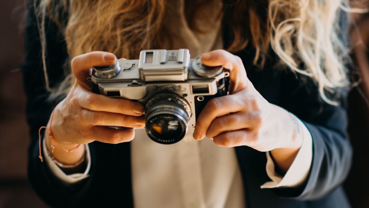 Wallpaper girl, camera, photographer, objective, hands