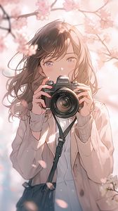 Preview wallpaper girl, camera, sakura, anime