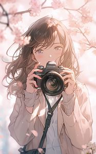 Preview wallpaper girl, camera, sakura, anime