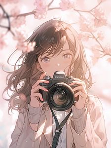 Preview wallpaper girl, camera, sakura, anime