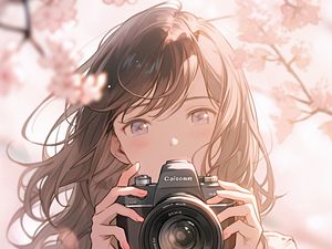 Preview wallpaper girl, camera, sakura, anime