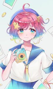 Preview wallpaper girl, camera, selfie, money, anime