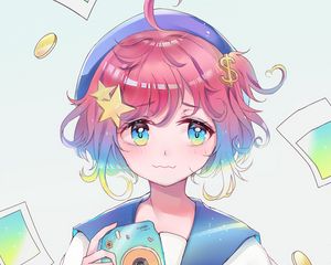 Preview wallpaper girl, camera, selfie, money, anime