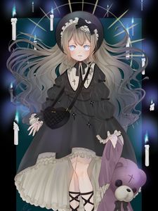 Preview wallpaper girl, candles, dress, toy, anime