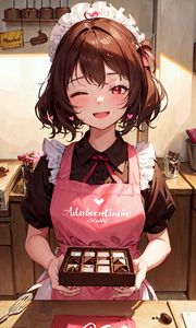 Preview wallpaper girl, candy, confectioner, wink, anime