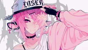 Preview wallpaper girl, cap, anime, pink, style