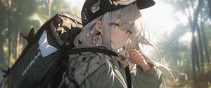Preview wallpaper girl, cap, backpack, anime