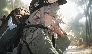 Preview wallpaper girl, cap, backpack, anime