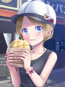 Preview wallpaper girl, cap, bun, anime