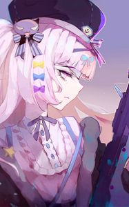 Preview wallpaper girl, cap, glance, weapon, anime