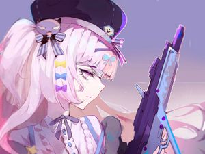 Preview wallpaper girl, cap, glance, weapon, anime