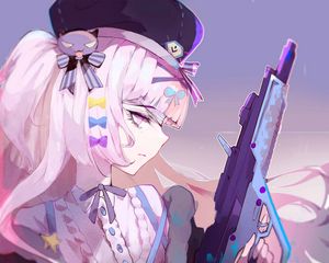 Preview wallpaper girl, cap, glance, weapon, anime
