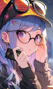 Preview wallpaper girl, cap, glasses, cafe, anime, art