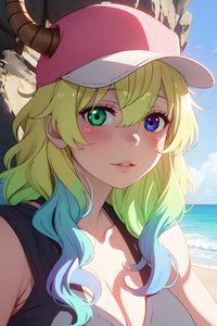 Preview wallpaper girl, cap, heterochromia, anime, sea, art