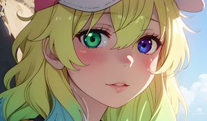 Preview wallpaper girl, cap, heterochromia, anime, sea, art