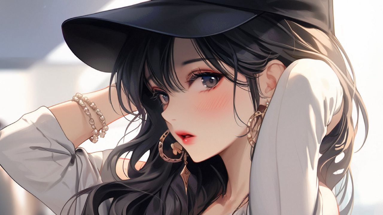 Wallpaper girl, cap, jewelry, anime