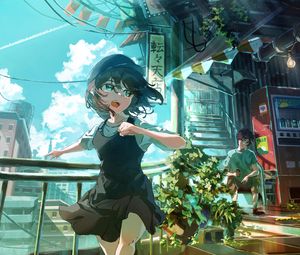 Preview wallpaper girl, cap, movement, anime