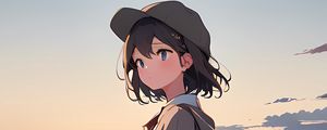 Preview wallpaper girl, cap, sea, anime
