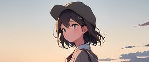 Preview wallpaper girl, cap, sea, anime