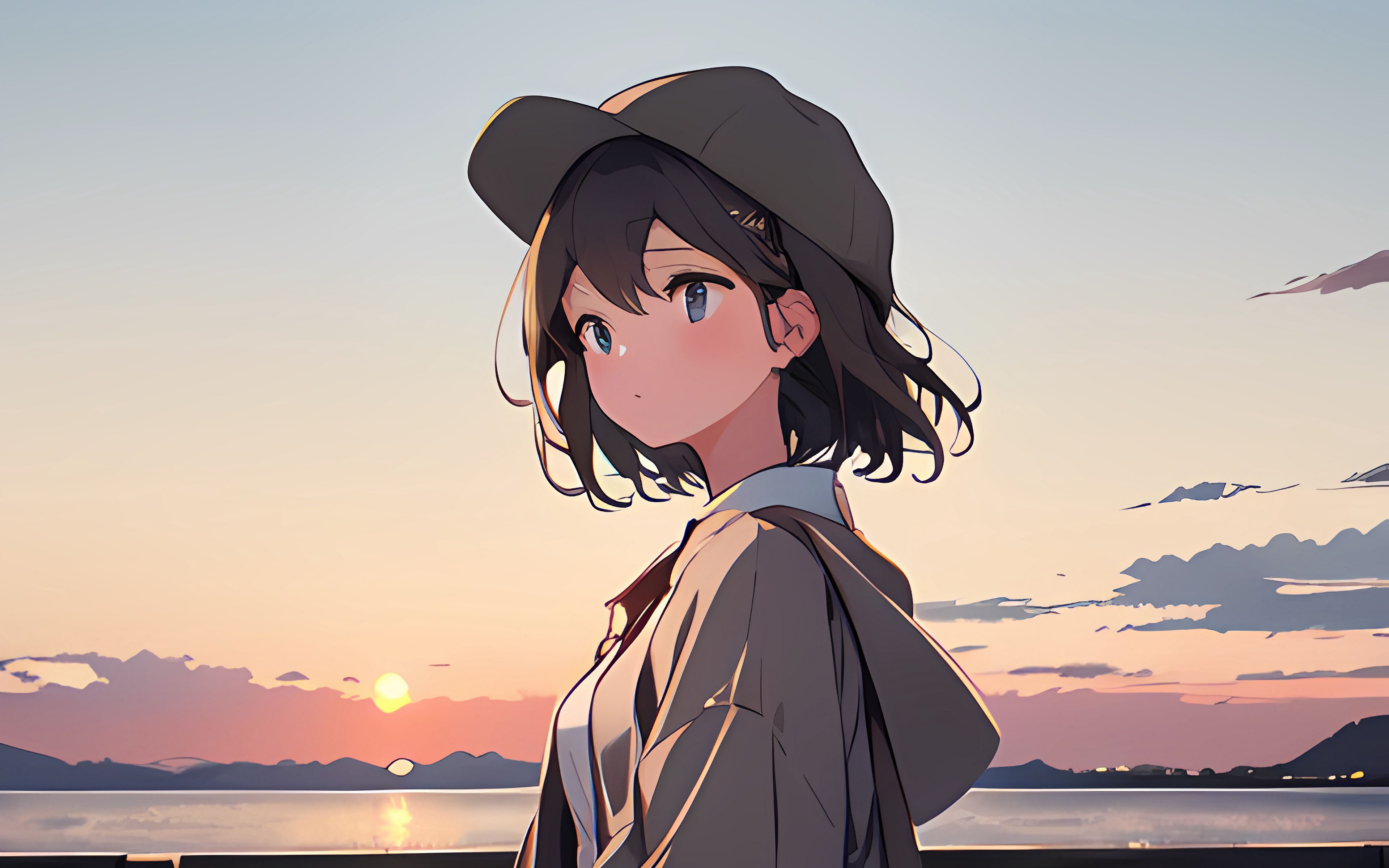 Download wallpaper 3840x2400 girl, cap, sea, anime 4k ultra hd 16:10 hd ...