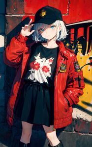 Preview wallpaper girl, cap, style, anime