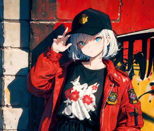Preview wallpaper girl, cap, style, anime
