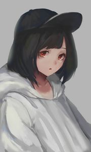 Preview wallpaper girl, cap, sweatshirt, anime, art