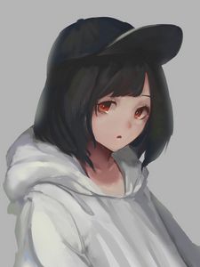 Preview wallpaper girl, cap, sweatshirt, anime, art
