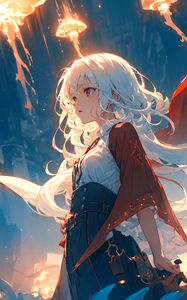 Preview wallpaper girl, cape, glow, anime, art