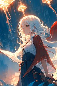 Preview wallpaper girl, cape, glow, anime, art