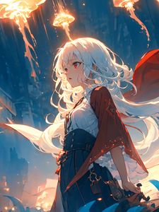 Preview wallpaper girl, cape, glow, anime, art