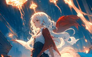 Preview wallpaper girl, cape, glow, anime, art