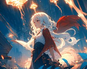 Preview wallpaper girl, cape, glow, anime, art