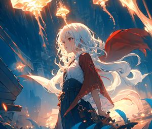 Preview wallpaper girl, cape, glow, anime, art