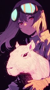 Preview wallpaper girl, capybara, art, anime, purple