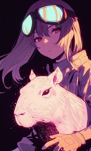 Preview wallpaper girl, capybara, art, anime, purple