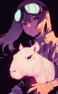 Preview wallpaper girl, capybara, art, anime, purple